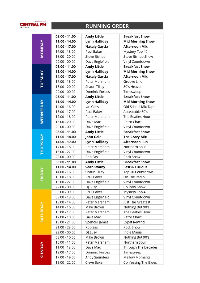 Running Order Central FM